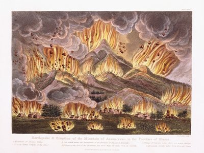 Tremblement de terre et éruption du Mont Asama-yama dans la province de Sinano, 1822 - Joseph Constantine Stadler