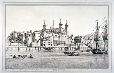 Vue sud de la Tour de Londres avec des bateaux sur la Tamise, 1795 - Joseph Constantine Stadler