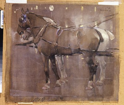 Chevaux de fiacre à la lumière du gaz - Joseph Crawhall
