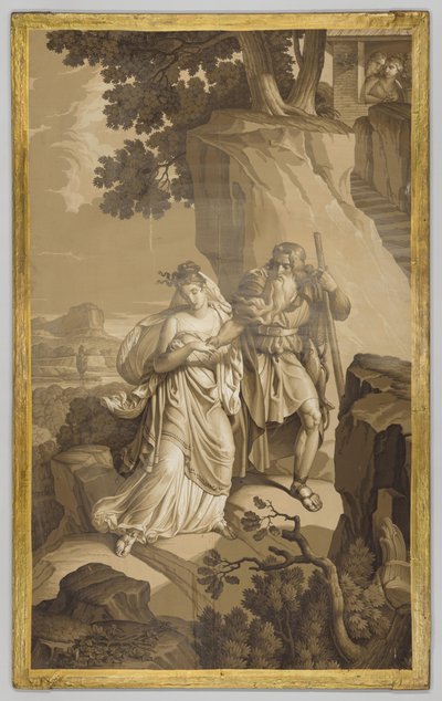 Panneau de tapisserie avec une scène des Amours de Psyché: Psyché sur un escalier taillé dans la roche, en grisaille - Joseph Dufour