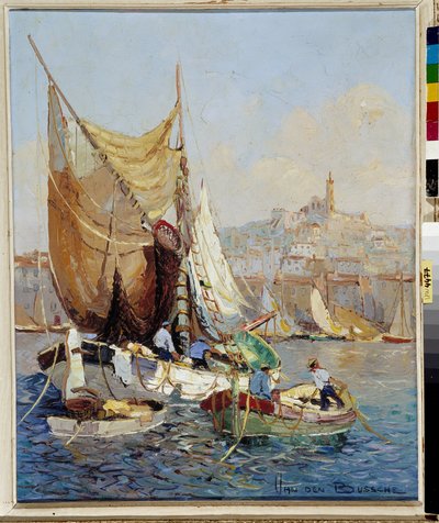 Pêcheurs dans le Vieux Port de Marseille - Joseph Emanuel Van Den Bussche