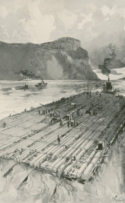 Un radeau de bois remorqué sur le Saint-Laurent - Joseph Finnemore