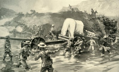 Transport du canon naval de 4.7 à travers le Tugela, 1900 - Joseph Finnemore