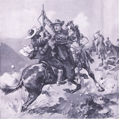 La capture du Field-Cornet Swanepool, illustration de Après Pretoria : La guerre de guérilla, 1902 - Joseph Finnemore