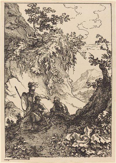 Paysage avec hommes en armure, souche d