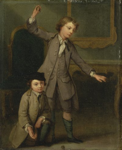 Deux garçons de la famille Nollekens, probablement Joseph et John Joseph, jouant aux toupies - Joseph Francis Nollekens