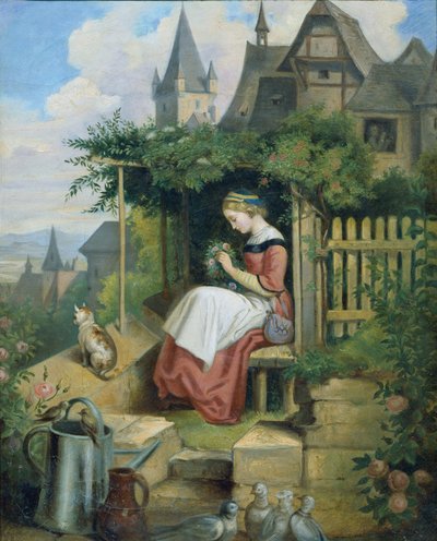 Fille dans le jardin de la maison - Joseph Hasslwander