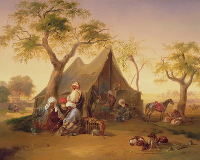 Cheikhs buvant du café devant une tente, 1842 - Joseph Heicke