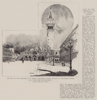 La Chute du Campanile de la Cathédrale Saint-Marc, Venise, le 14 juillet, la Tour Célèbre telle qu