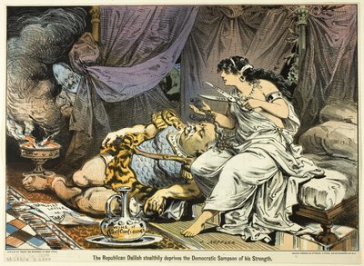 Le républicain Dalilah dérobe sa force au démocrate Sampson, de Puck - Joseph Keppler