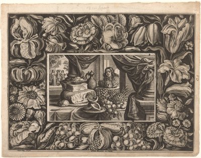 Nature morte de fromage et fruits avec une bordure ornementale - Joseph Kling