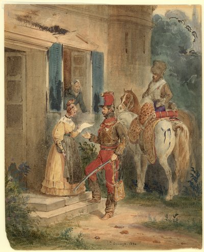 Hussards apportant des nouvelles - Joseph Louis Hippolyte Bellange