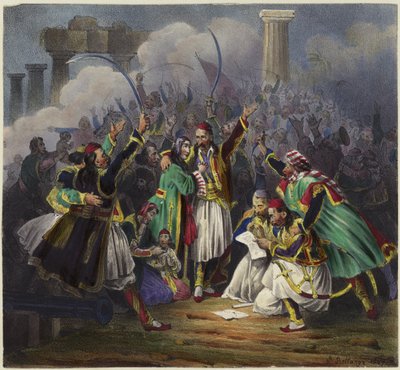 Scène de célébration avec personnages en costume traditionnel - Joseph Louis Hippolyte Bellange