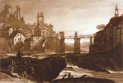Lauffenbourgh sur le Rhin, du Liber Studiorum, gravé par T. Hodgetts, 1811 - after Joseph Mallord William Turner