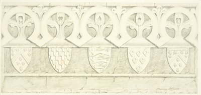 Frise gothique et armoiries dans la salle de la sacristie de la cathédrale de Bristol - Joseph Manning