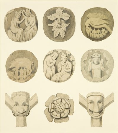 Pierres de voûte (bosses) au plafond de l