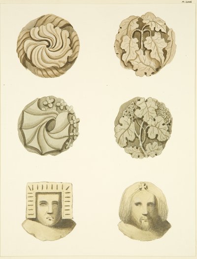 Pierres de voûte (bosses) au plafond de l