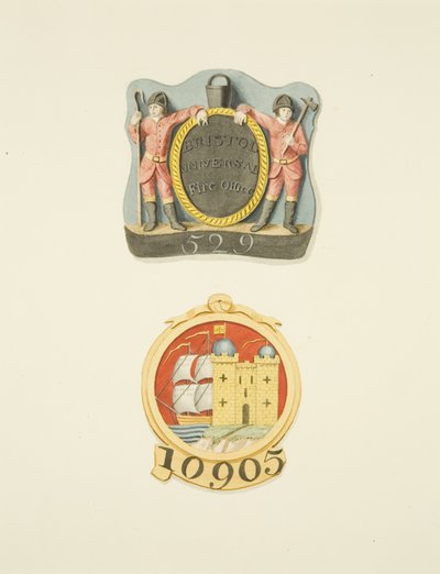 Badges de maison ou marques de feu des bureaux de Bristol Universal et Bristol Fire - Joseph Manning