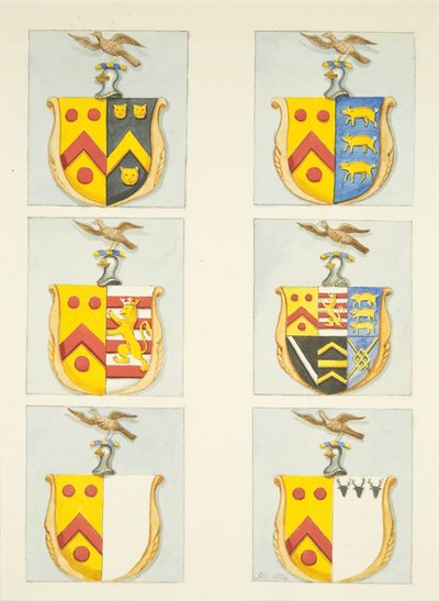 Six blasons dans les vitraux des bas-côtés nord et sud (extrémité est) de la cathédrale de Bristol - Joseph Manning