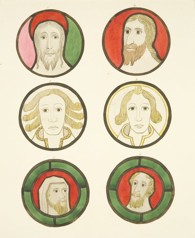Six têtes dans les vitraux au nord et au sud du chœur de la cathédrale de Bristol - Joseph Manning