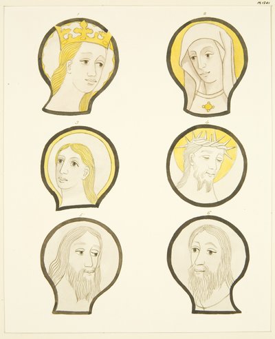 Six têtes dans les vitraux au sud du chœur de la cathédrale de Bristol - Joseph Manning