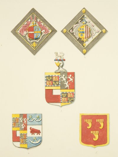 Trois boucliers et deux écussons à St James