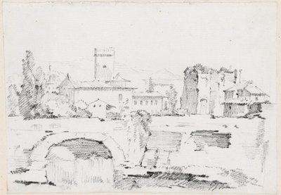 Une ville italienne avec un pont de pierre et une cascade - Joseph Marie Vien