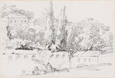 Murs de Rome avec Santa Maria del Popolo au Loin - Joseph Marie Vien