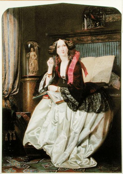 Miss Ashton assise au piano - Joseph Middleton Jopling