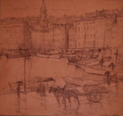 Scène de port, jour de pluie - Joseph Milner Kite