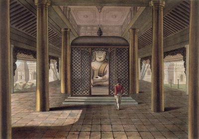 Un soldat debout dans un temple de Rangoon, gravé par George Hunt, 1825 - Joseph Moore