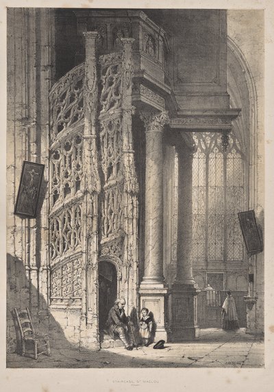 Architecture du Moyen Âge: Escalier, St. Maclou, Rouen - Joseph Nash