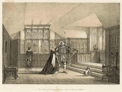 Baie vitrée dans la galerie, château de Hever, Kent - Joseph Nash