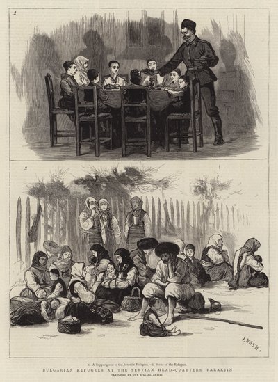 Réfugiés bulgares au quartier général serbe, Parakjin - Joseph Nash
