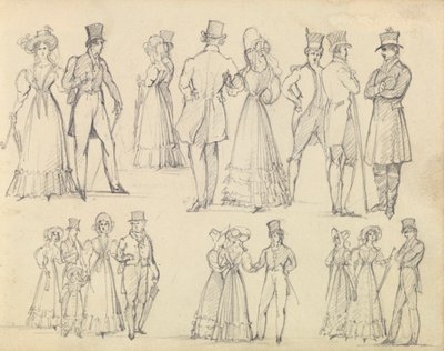 Hommes et femmes à la mode conversant - Joseph Nash