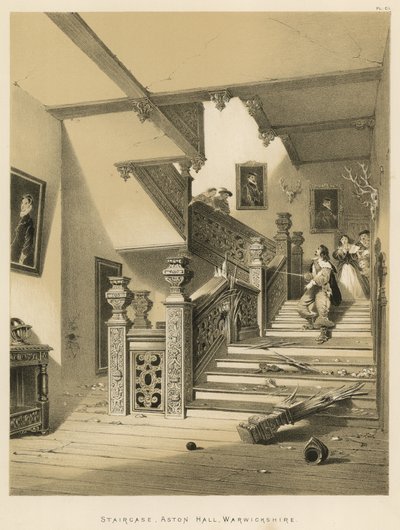 Escalier, Aston Hall, Warwickshire - Joseph Nash