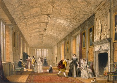 La Longue Galerie à Lanhydrock, Cornwall, 1600, de Architecture du Moyen Âge, publié en 1838 - Joseph Nash
