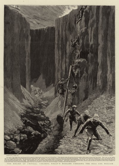 Le Secours de Chitral, la Brigade du Colonel Kelly traversant le Nisa Gol Nullah - Joseph Nash