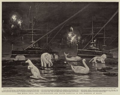 La tournée royale, les illuminations et le carnaval nautique dans le port de Malte - Joseph Nash