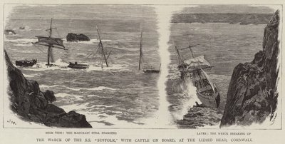 Le naufrage du SS Suffolk, avec du bétail à bord, à Lizard Head, Cornouailles - Joseph Nash