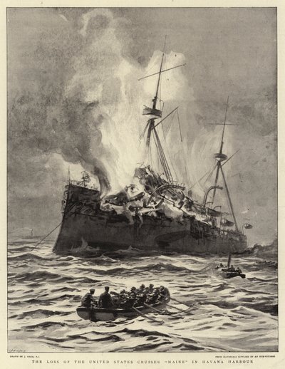 La perte du croiseur américain Maine dans le port de La Havane - Joseph Nash