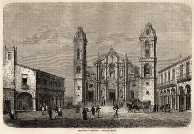 La cathédrale de La Havane, Cuba, dessin de Navlet pour illustrer le voyage à l
