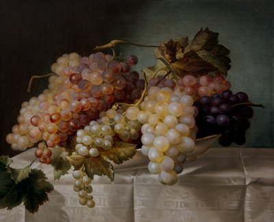 Nature morte avec des raisins dans un plat en porcelaine - Joseph Nigg