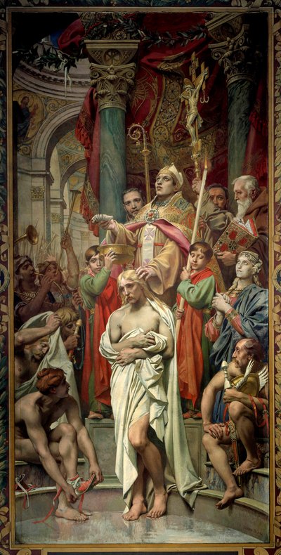 Le baptême du roi des Francs Clovis Ier à Reims par l