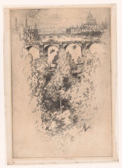 Londres sur Waterloo Bridge - Joseph Pennell (signed by artist)
