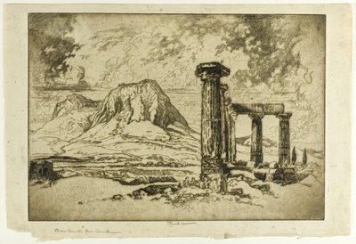 Acro-Corinthe depuis Corinthe - Joseph Pennell