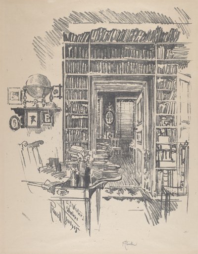 Salle de livres chez Dr. Wister - Joseph Pennell
