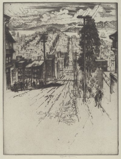 Descente et montée des collines vers la baie, San Francisco - Joseph Pennell