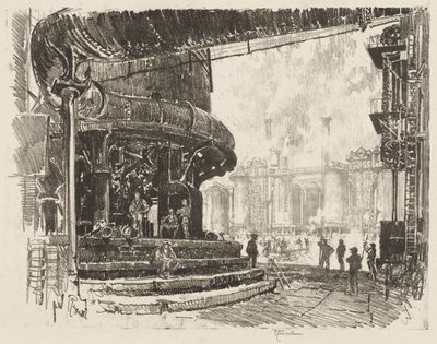 Travail de guerre anglais : Fabrication de fonte, la base des hauts fourneaux - Joseph Pennell