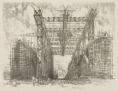 Travail de guerre anglais : La grue (un chantier naval marchand) - Joseph Pennell